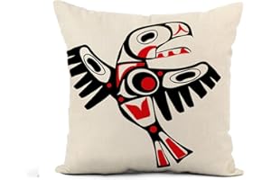 TOPYEE Flax Throw Pillow Cover Red Native Totem Bird Indigenous Stylization Eagle First Nation 20×20 Inches Pillowcase Home D