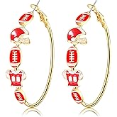 Football Earrings for Women Game Day Hoop Earrings Football Mom Accessories Enamel Red Black Football Helmet Jersey Earrings Sport Team Outfits Accessories Party Favor Gifts