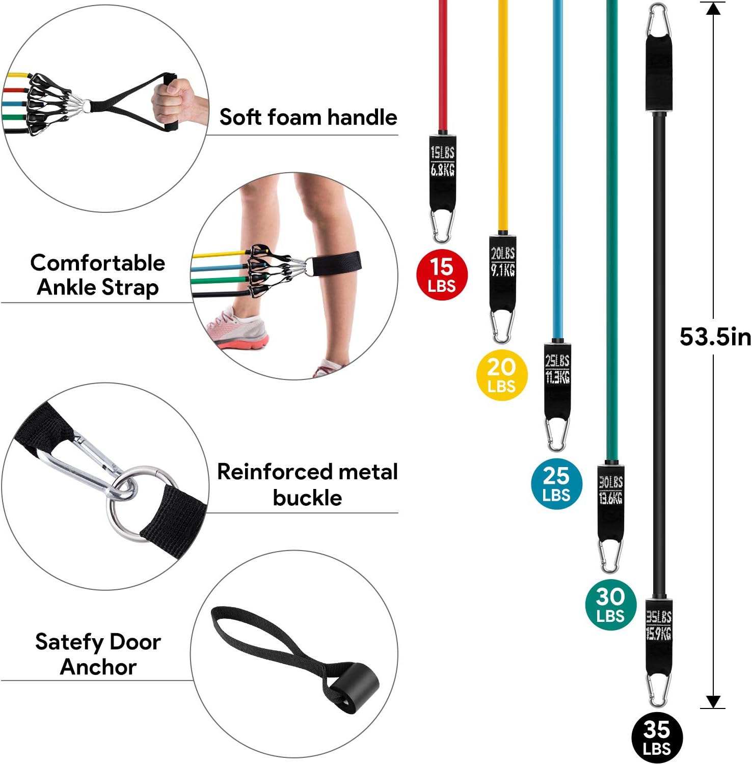 Resistance Bands Set 11pcs, Exercise Workout Bands for Men & Women, 5 Stackable Resistance Bands with Handles, Door Anchor, Ankle Straps, Carrying Bag for Working Out, Fitness Training, Yoga : Sports & Outdoors
