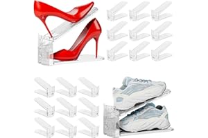 Neprock Shoe Slots Organizer for Closet, 20 Pack Acrylic Shoe Stackers Shoe Rack Holder, 3 Levels Adjustable Thickening Shoe 