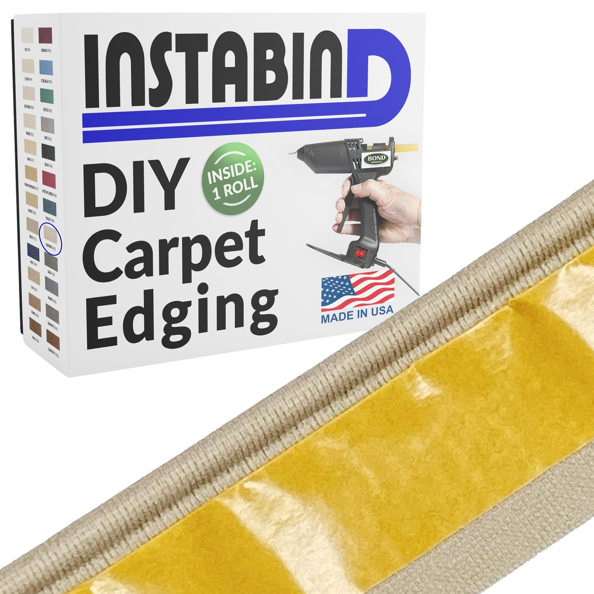 Photo 1 of Carpet Binding by Instabind - Regular Style, Carpet Edge Binding, Rug Binding for Edges, Ideal for Area Rugs, Durable Hold, DIY Carpet Binding, Carpet Finishing Edge - Heather, 54 ft Rolls