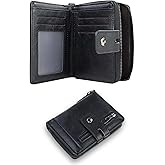 Feelorna Wallet for Men, PU Leather Large Capacity Bifold Wallets with 6 Card Slot and 1 ID Window, Compact Credit Card Wallet with Zipper Coin Pocket (Black)