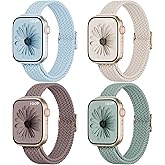 4 Pack Slim Braided Stretchy Compatible with Apple Watch Band 38mm 42mm 40mm 44mm 41mm 45mm 46mm 49mm Women Men, Solo Loop Nylon Thin Strap for iWatch Series 11 10 9 8 7 SE 6 5 4 3 Ultra