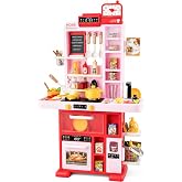 Kids Play Kitchen Set,Lights &amp; Sounds, Sink,Oven,for Boys Girls Ages 3-5 | Interactive Toddler Kitchen Toys, Features Realistic Lights &amp; Sounds,Various Kitchen Accessories, for Kids Aged 3-5 (Pink)
