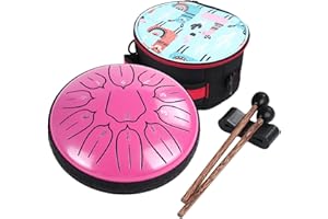 Ubblove Steel Tongue Drum Instruments: 6 Inch 11 Notes Key of C Metal Steel Drums with Bag - Percussion Instrument Music Education, Relaxation, Meditation and Gift - Pink