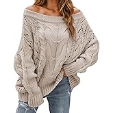 Kwunbwa Women’s Off The Shoulder Oversized Sweaters Cable Knit Pullover Tops Long Sleeve Loose Slouchy Cute Sweaters