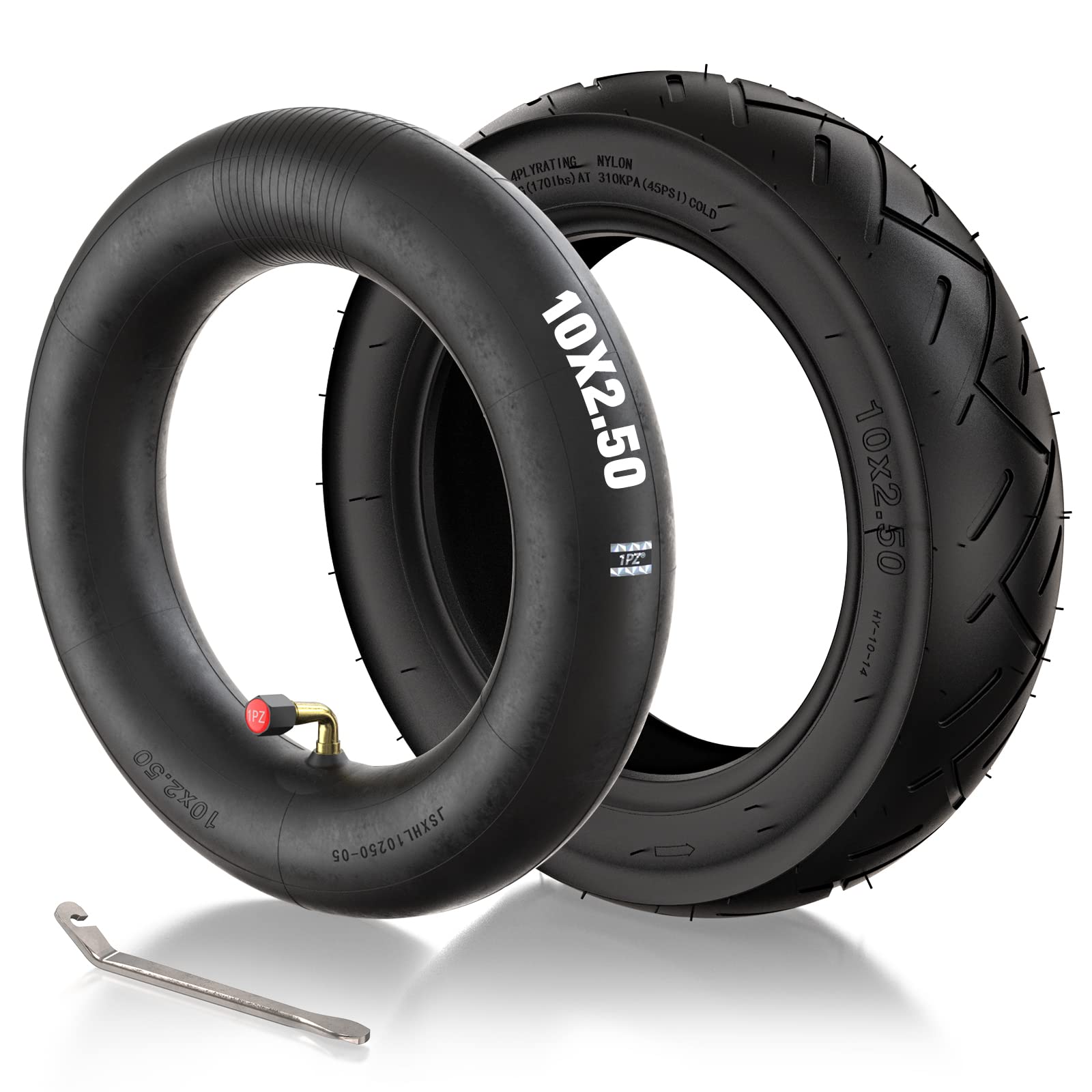 1PZ UK6-25T A Set of 10 x 2.50 Tyre & Inner Tube with 90 Degree Value Replacement for 10 Inch Smart Self Balancing Electric Scooter Wheel Tyre Tire