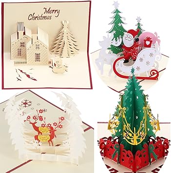 Amazon 3d ポップアップ クリスマスカード 立体 Christmas Cards 4枚セット 封筒付き かわいい プレゼント グリーティング カード グリーティングカード 文房具 オフィス用品