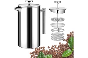 WORBIC Samll French Press Coffee Make 350ml, Single Cup Double-Wall Stainless Steel Insulated Coffee Press, With 3 Extra Filt