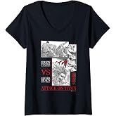 Womens Attack on Titan Eren Yeager vs Reiner Braun Manga Fight Logo V-Neck T-Shirt