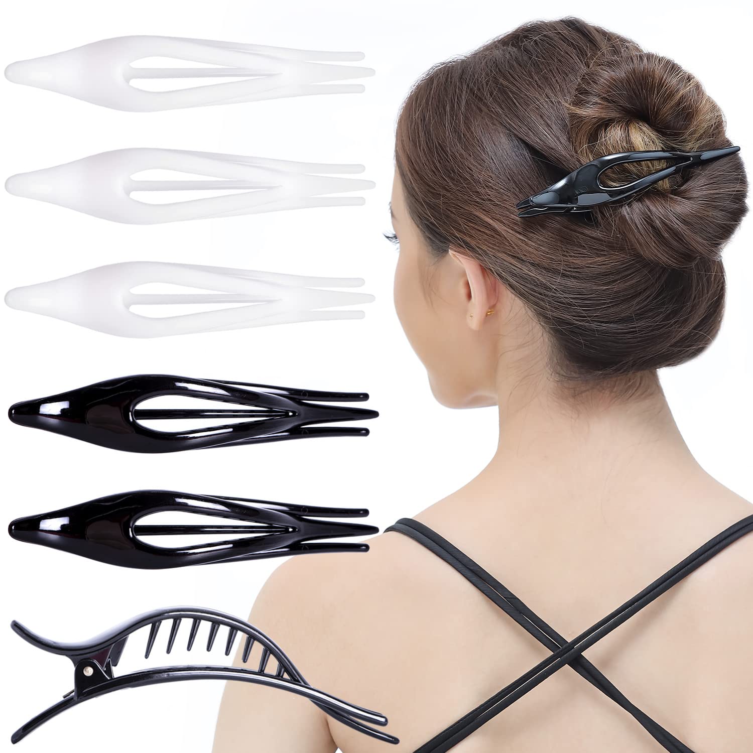 RC ROCHE ORNAMENT 6 Pcs Womens Thin Curved Eyelet Side Slide No Slip Hair Clip Comfortable French Concord Duck Bill Pin Teeth Strong Hold Grip Beauty Accessory, Medium Black and White