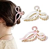 Mesovor 2 Pack Gold Metal Bow Hair Claw Clips, Nonslip 4.3" Large Hair Grip Hairclips for Thin and Thick | Acrylic Metal Strong Hold Claw Clip (Mermaid Stripes)