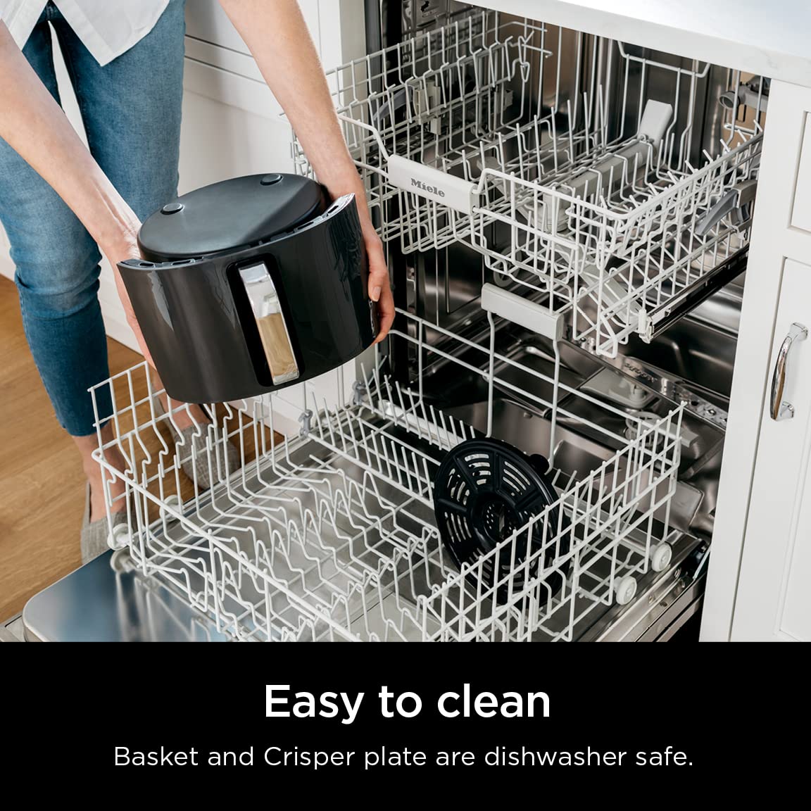 Ninjas | Freidora de aire de cesta individual XL | Capacidad de 5,5 cuartos de galón para 3 libras de alas | Freír, asar, hornear, recalentar y deshidratar al aire 5 en 1 | Guía de recetas y piezas aptas para lavavajillas | Gris |AF150AMZ