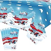 LSJDEER 4 Pack Airplane Tablecloth - Airplane Table Cover Decoration for Plane Theme Party Baby Shower Supplies Birthday Party Decorations (51 x 86 Inches)