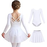 MdnMd Long Sleeve Dance Ballet Leotards for Girls Toddler Skirt Combo Ballerina Dresses Outfit Hollow Knot Back