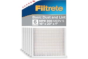 Filtrete 16x20x1 AC Furnace Air Filter, MERV 5, MPR 300, Capture Unwanted Particles, 3-Month Pleated 1-Inch Electrostatic Air Cleaning Filter, 6-Pack (Actual Size15.69x19.69x0.81 in)