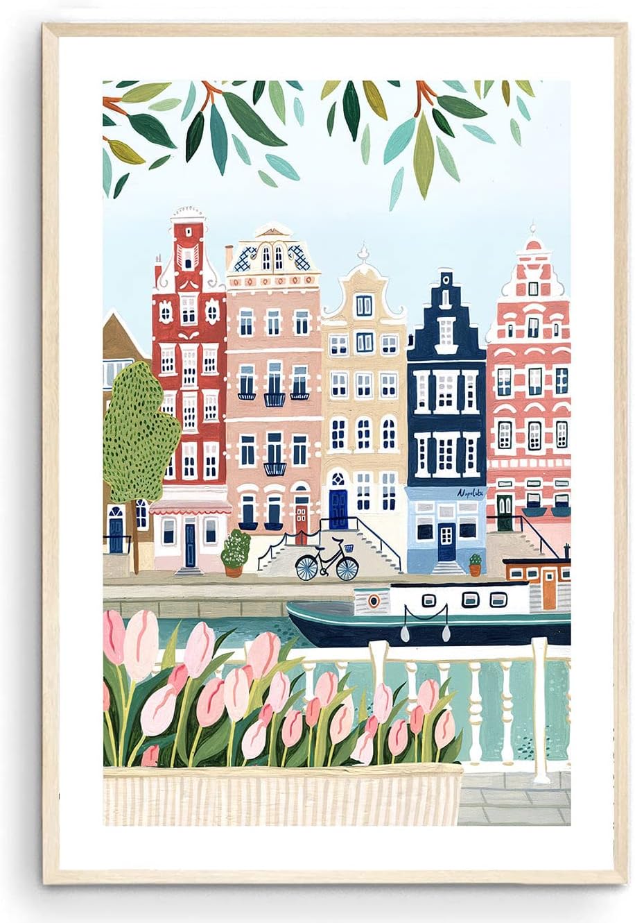 Posters & Prints - Nationcog Amsterdam Art Print, Netherlands Print, Holland Wall Art, Amsterdam Gift, Tulips, Travel Print, Travel Poster, Travel Gift, Housewarming Gift (Unframed) (11x14)