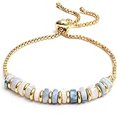 Natural Heishi Beads With Spacers Slider Bracelet Gemstone Healing Jewelry With 14k Yellow Gold Plated 8- Inch Adjustable Length