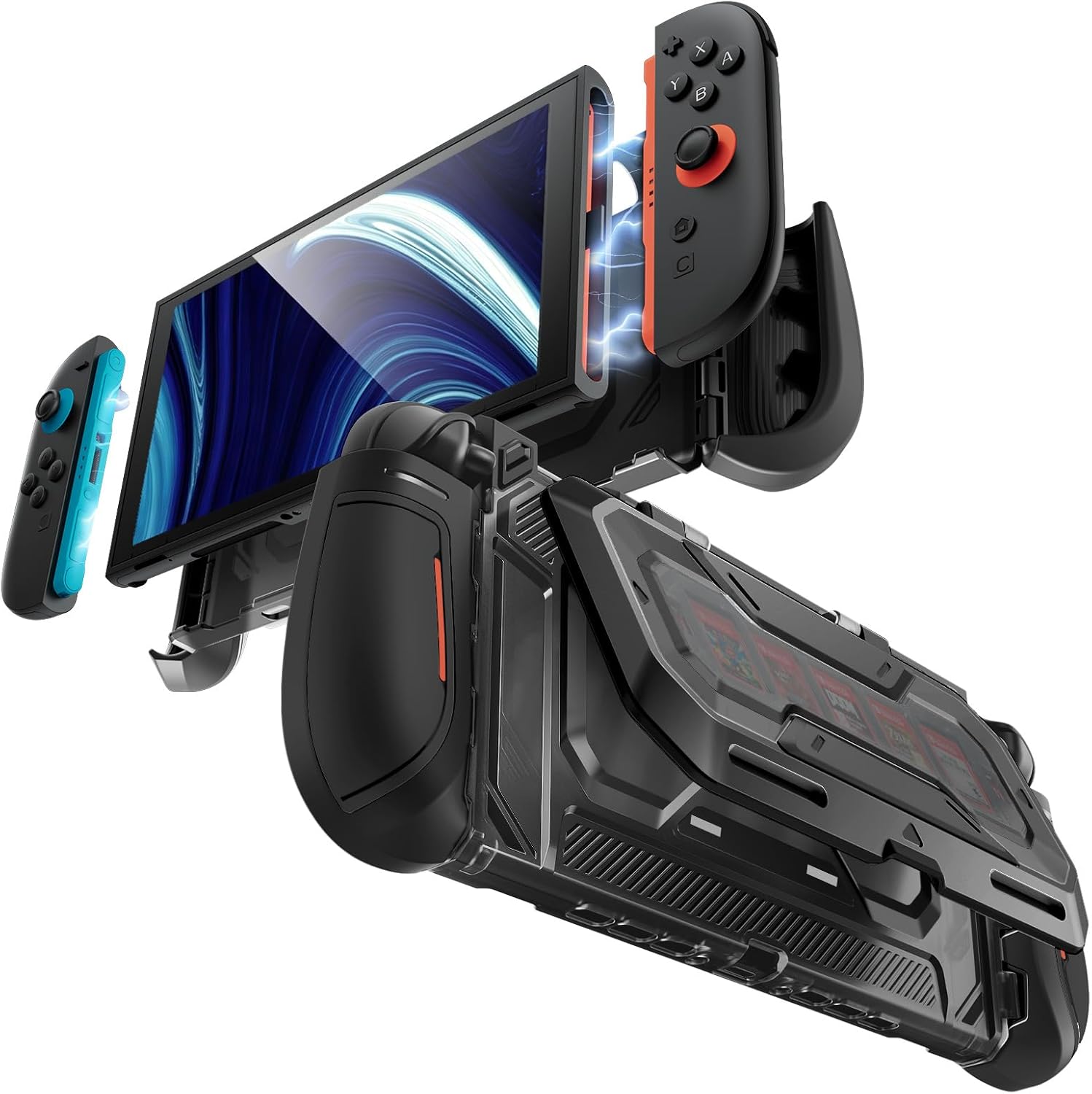 Mumba Dockable for Nintendo Switch 2 Case with Flip Stand, [Titan] Ergonomic Switch 2 Grip Protective Cover Holds 5 Game Card