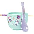 Silver Buffalo Sanrio Hello Kitty and Friends Pastel Dreamland Featuring Pochacco, Chococat, and Keroppi Ceramic Ramen Noodle Rice Bowl with Chopsticks and Spoon, Microwave Safe, 20 Ounces