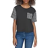 Karl Lagerfeld Womens Cropped Tweed Detail Top