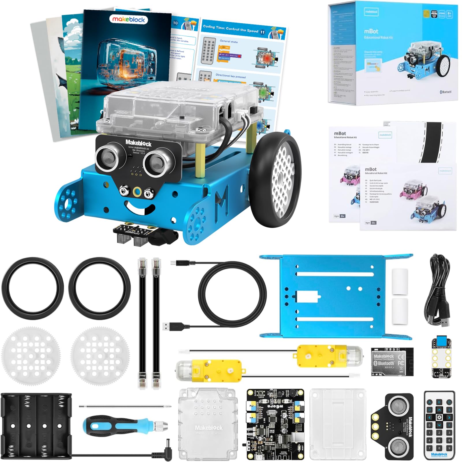 Makeblock mBot Robot Kit with Scratch Coding Box, STEM Projects for Kids Learn to Code with Scratch Arduino, Programmable Robot with 4 Programming Learning Projects, Gifts for Boys Girls