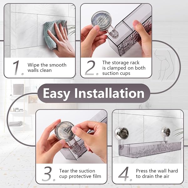 CORRUGATED SUCTION CUP STORAGE HOLDER, MOVABLE SUCTION CUP SHOWER SHELF, NO-DRILL WALL MOUNTED STORAGE HOLDER FOR BATHROOM KITCHEN STORAGE RACK SHELF SHOWERS ACCESSORIES, GLACIER PATTERN(DARK GREY)