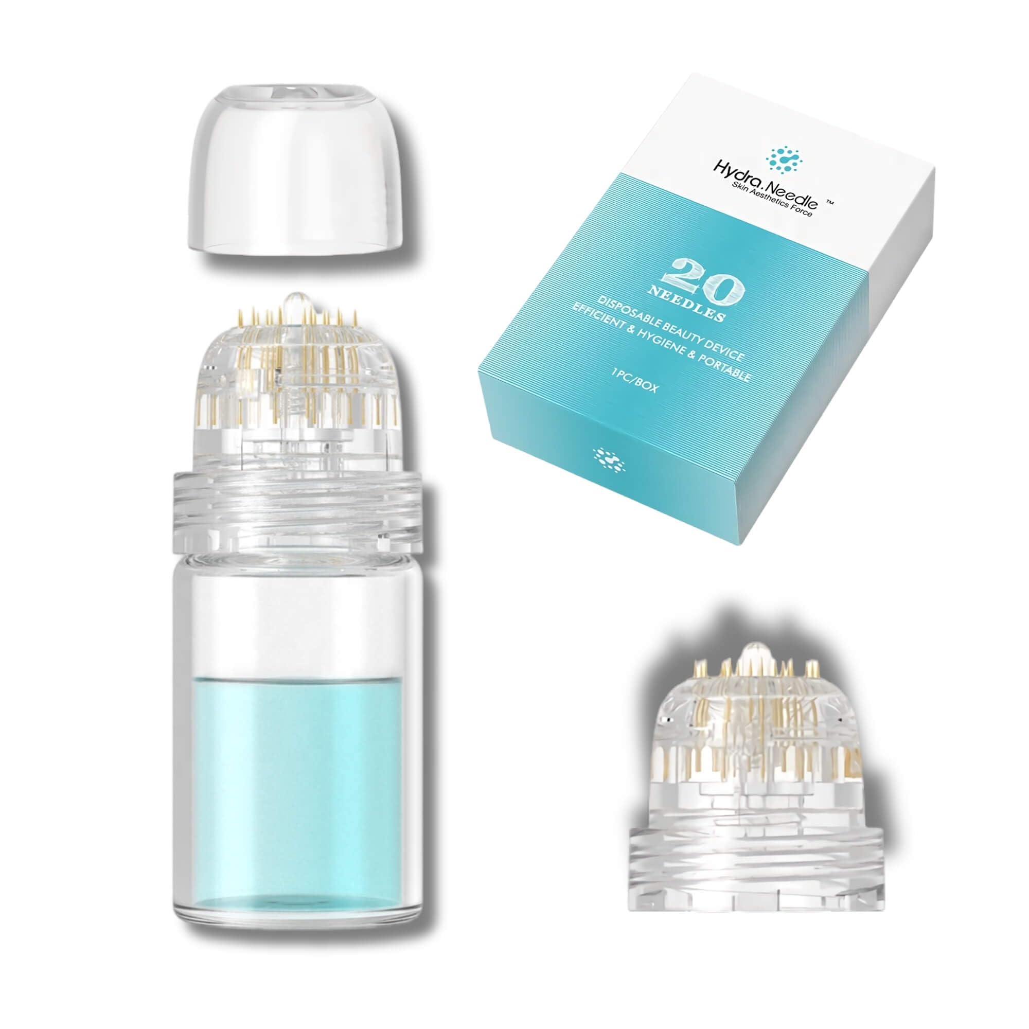 Hydra Needle Stamp with One Tip Replacement, Ultra-Fine Hydra Needle Stamper Microneedling 20 Pin Length 0.5mm, Serum Applicator Bottle Reusable for Anti-aging Skin Care Hair Beard Growth Stimulation