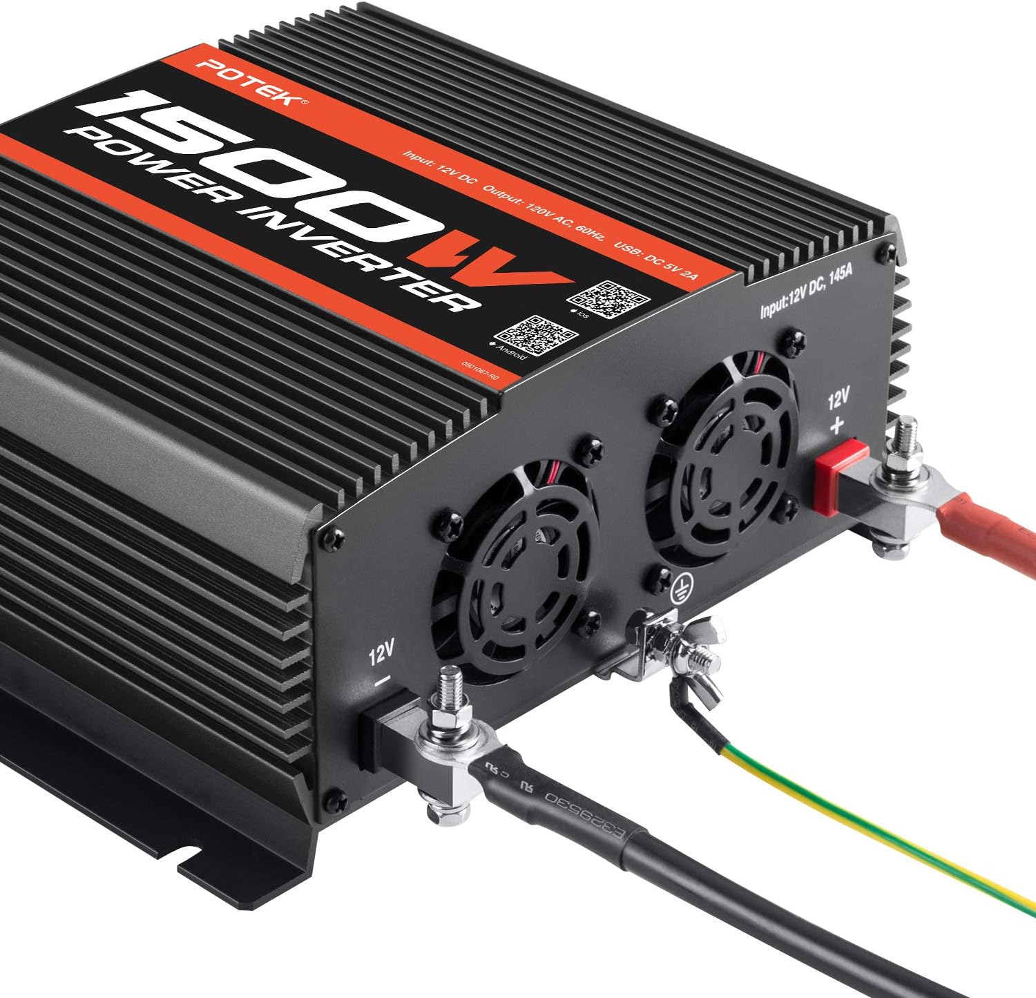 POTEK 1500W Power Inverter Dual AC Outlets DC 12V to 110 V Car Inverter with USB and Bluetooth: Automotive