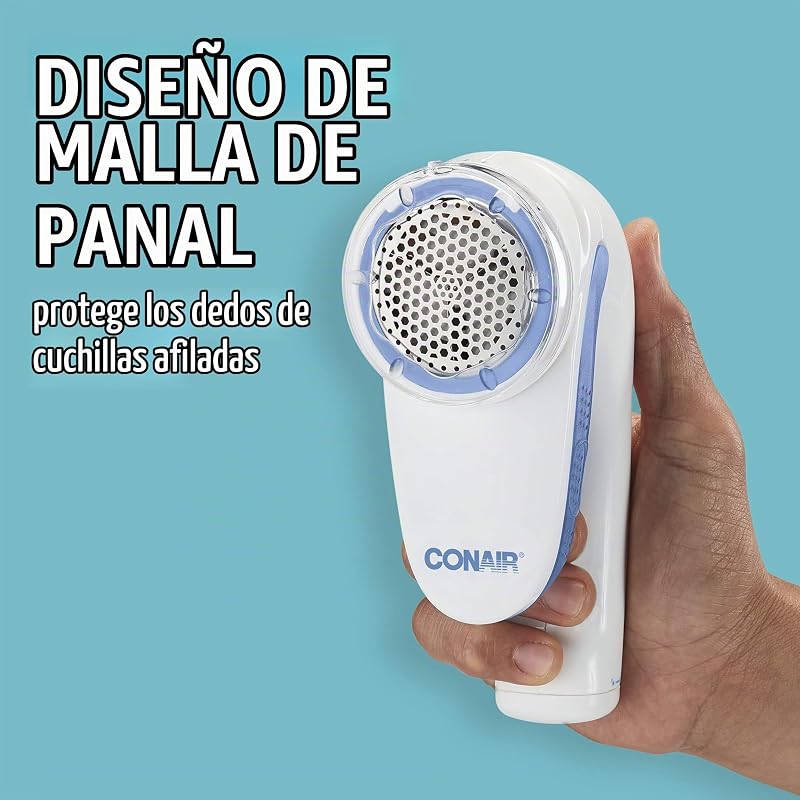 Removedor de fiapos, barbear de tecido a pilha para vestuário e tecidos, pega ergonómica, cabeça grande, branco/azul, CLS1XE