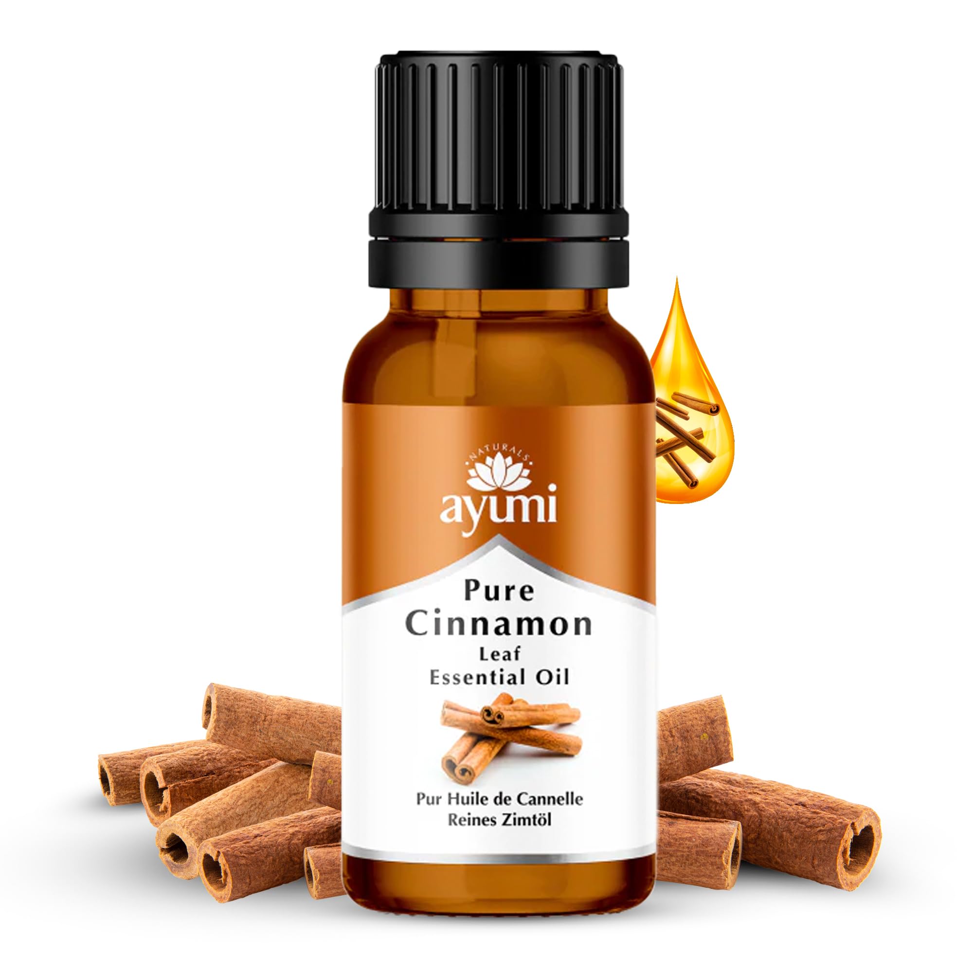 Ayumi Cinnamon Essential Oil | 100% Food Grade Cassia Oil for Baking & Cooking | Cassia Oil for Easter Biscuits | Cinnamon Tea Oil for Beverages | Boosts Digestion & Blood Sugar | Diffuser Oil| 15 ml