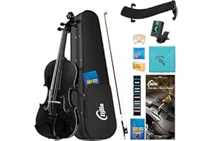 Djlin Black Violin for Beginners 1/2 Half Size Acoustic Violin for Student, Fiddle Accessories Include Hard Case, Violin Rosin, Violin Bow, Violin Strings, Violin Shoulder Rest