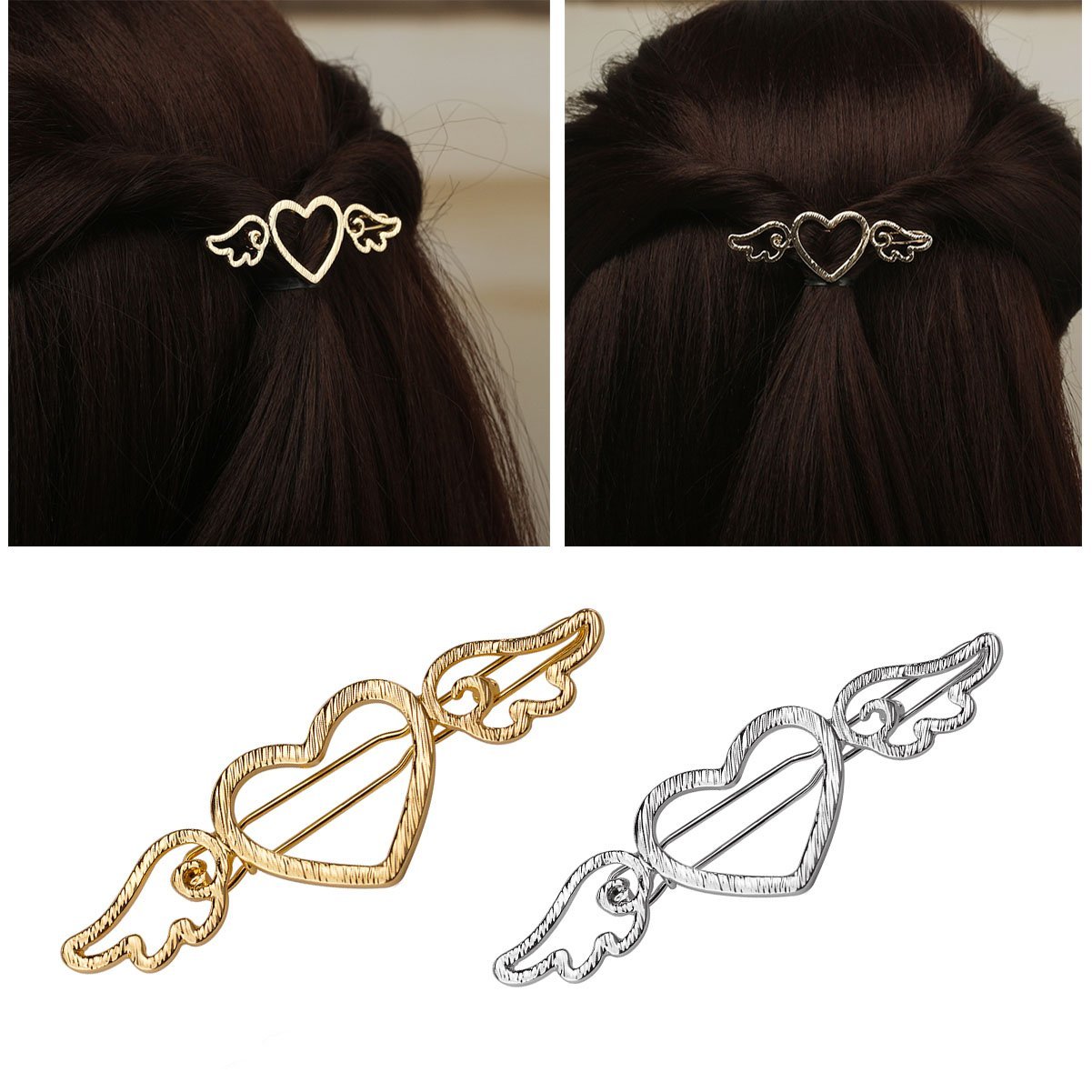 Numblartd 4 Pcs Electroplating Hollow Love Heart Angel Hair Clip