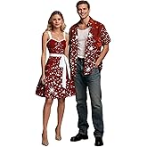 DRESSFO Matchable Couples' Outfit Christmas Snowflake Print Button-up Shirt Or Belted Dress