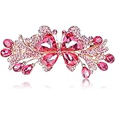 Sankuwen Luxury Butterfly Hair Barrettes Crystal Hair Clip Sparkly Metal Snap Hair Clip for Women Girls（Style-A,Pink）