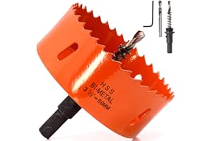 Koopi 3-1/2" BI-Metal Hole Saw with Arbor and Replacement Pilot Drill Bit, 89mm Diameter Hole Cutter for Easily Drilling Wood, Plastic, Thin Metal(3.5 inch)