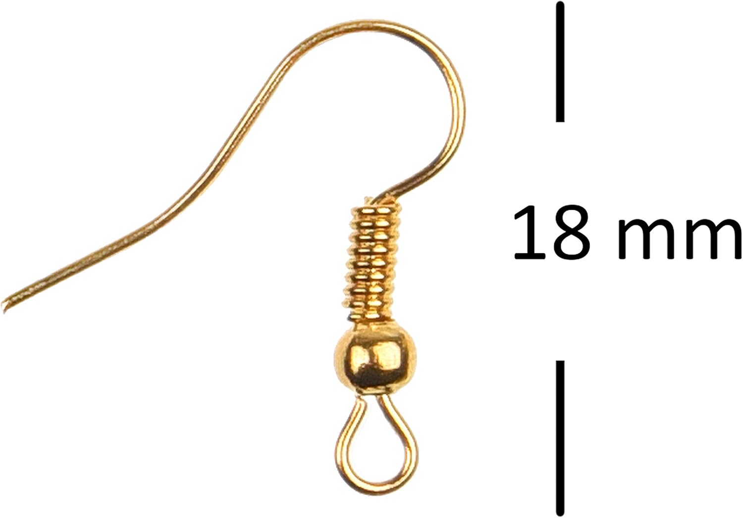 Eco-Fused 18mm Earring Hooks, 200 pcs, Coil and Ball Style Nickel-Free Ear Wires, Gold, Hypo-Allergenic Plated Steel - Image 3