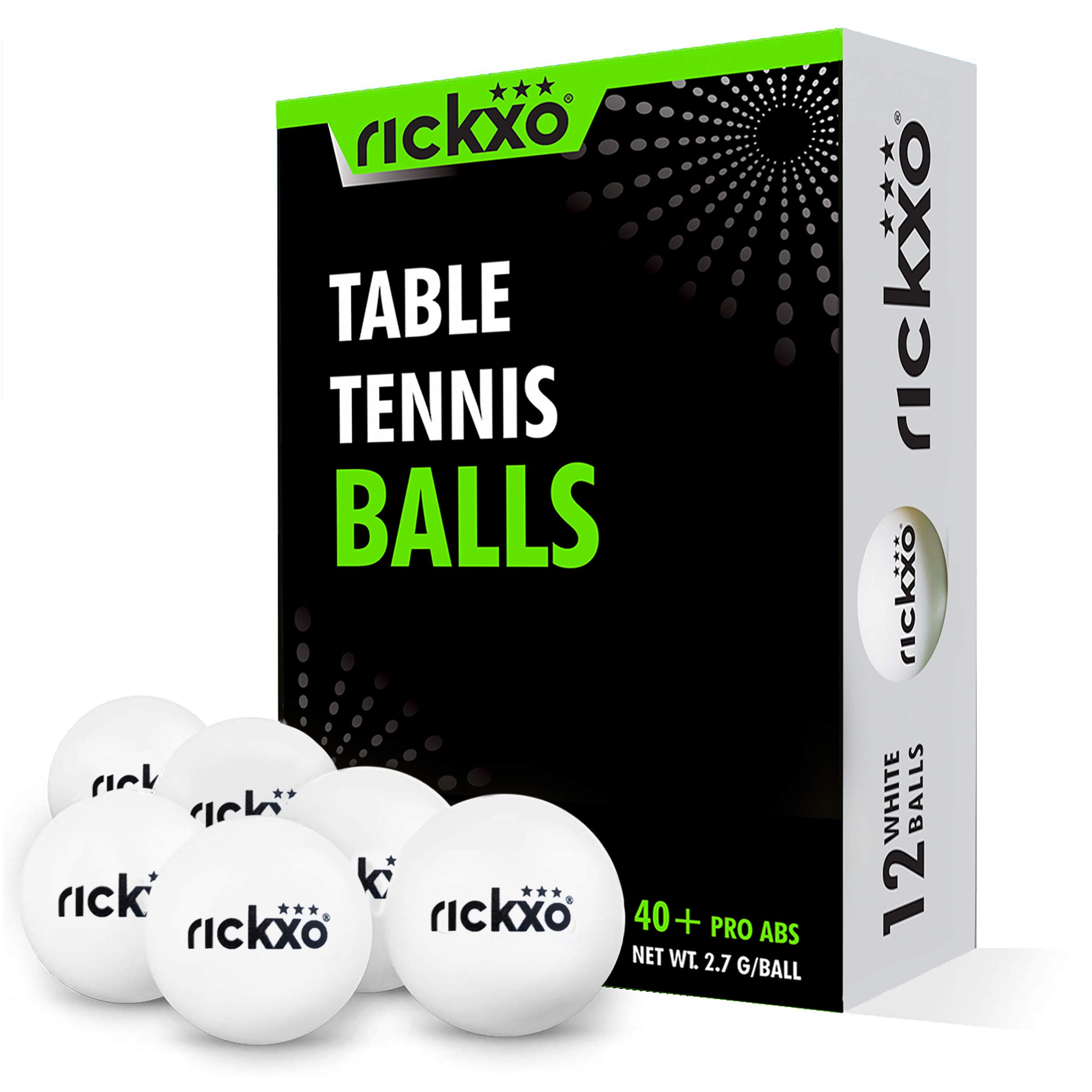 Rickxo Ping Pong Balls – 40+ Pro Abs – Pack of 12 (White) – Ideal for Indoor and Outdoor Table Tennis