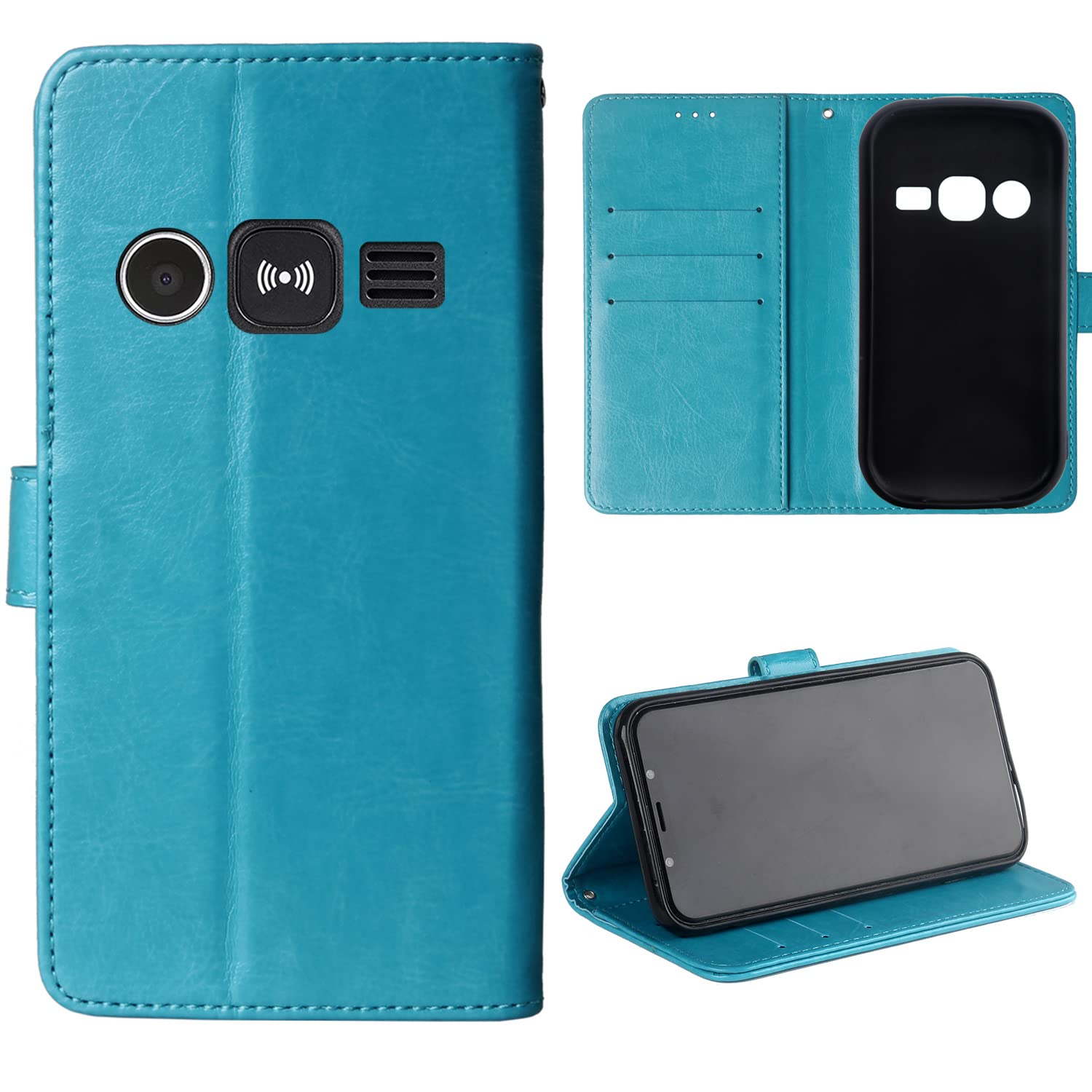 Lankashi Stand Premium Retro Business Flip Leather Case Protector Bumper For Doro 1360/1361 / 1362 2.4" TPU Silicone Protection Phone Cover Skin Folio Book Card Slot Wallet Magnetic（Blue）