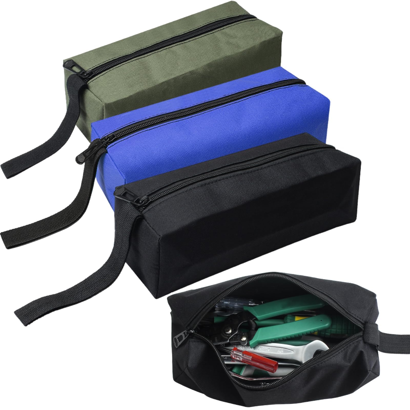 3Pcs Tool Pouch Bag, Tool Bag Small, Small Zipper Pouch with a Hanging Ring, 600D Oxford Cloth, Spacious Design, Convenient Storage for Pliers, Wrenches, Screwdrivers, Nut Drivers