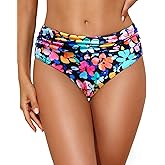Tempt Me Women Mid Rise Bikini Bottoms Full Coverage Swimsuit Ruched Scrunch Swim Bottom