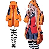 Kidukso Cool Anime Runa Cosplay Costume Women Orange Hoodie with Long Bunny Ears Halloween Hooded Zipper Jacket Coat