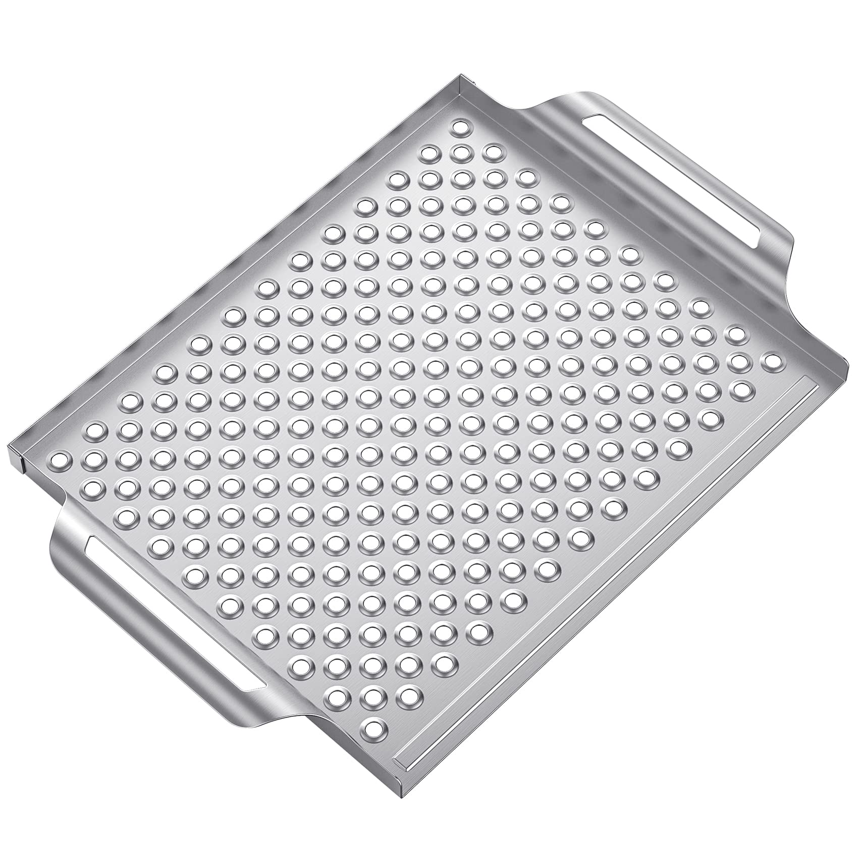 onlyfire Grill Basket, BBQ Stainless Steel Perforated Grilling Pan with Handles & Sidewall for Vegetables, Fish, Meat, Kabobs