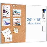 ARCOBIS Cork Board White Board Combo | 24"x18" Bulletin Board, Magnetic Dry Erase Board &amp; Corkboard for Wall, Vision Board for Home, Office, School, Silver Frame