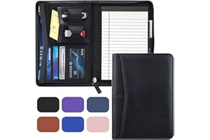 Gorbado Small Portfolio Organizer, A5 Zippered Business Portfolio, Junior Padfolio Folder Binder for Women & Men, 5 x 8 Writing Pad Included, Black