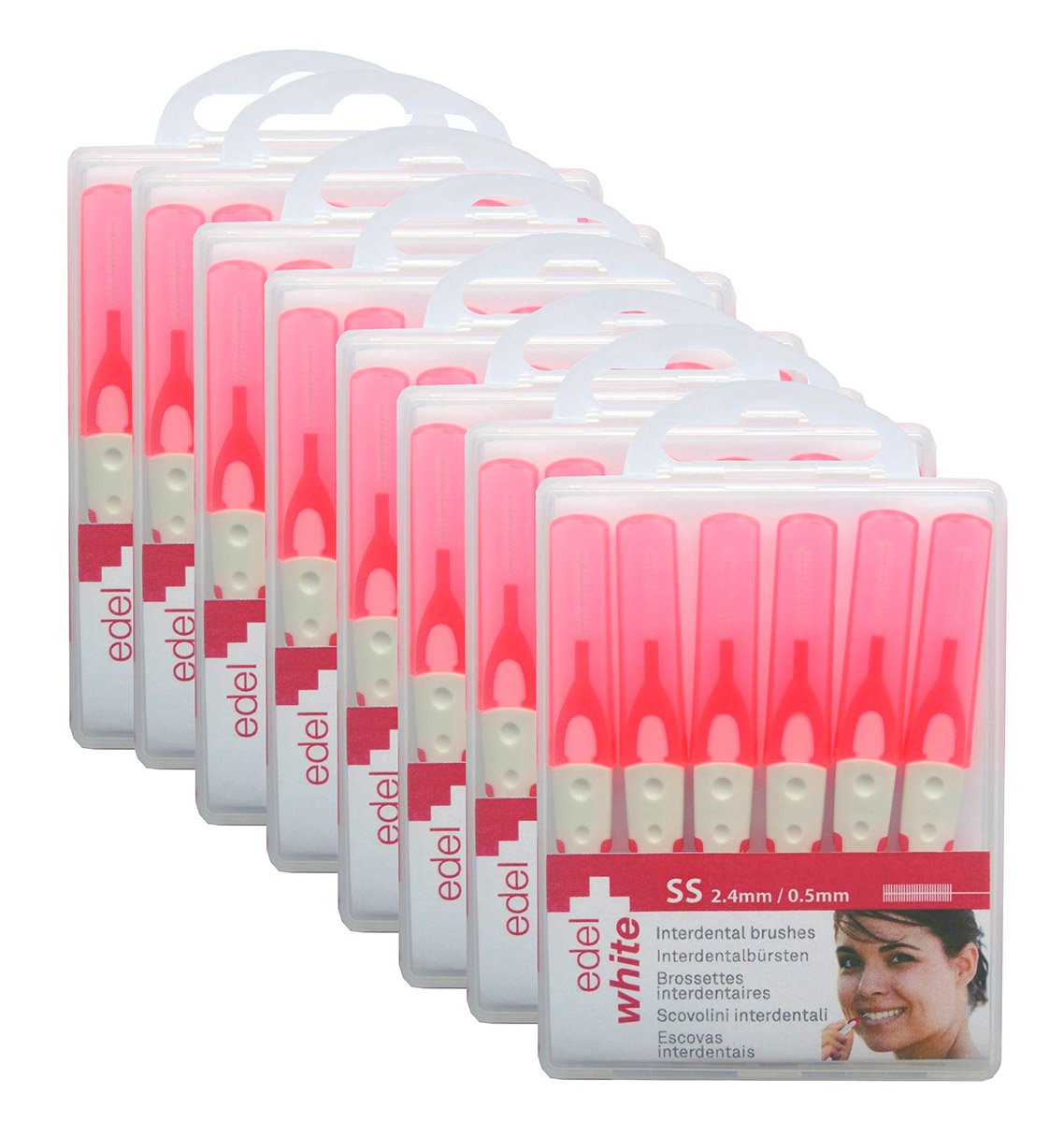 Edel + White SS® 48 Interdental Brushes 0.5 mm Red – Pack of 8 x 6