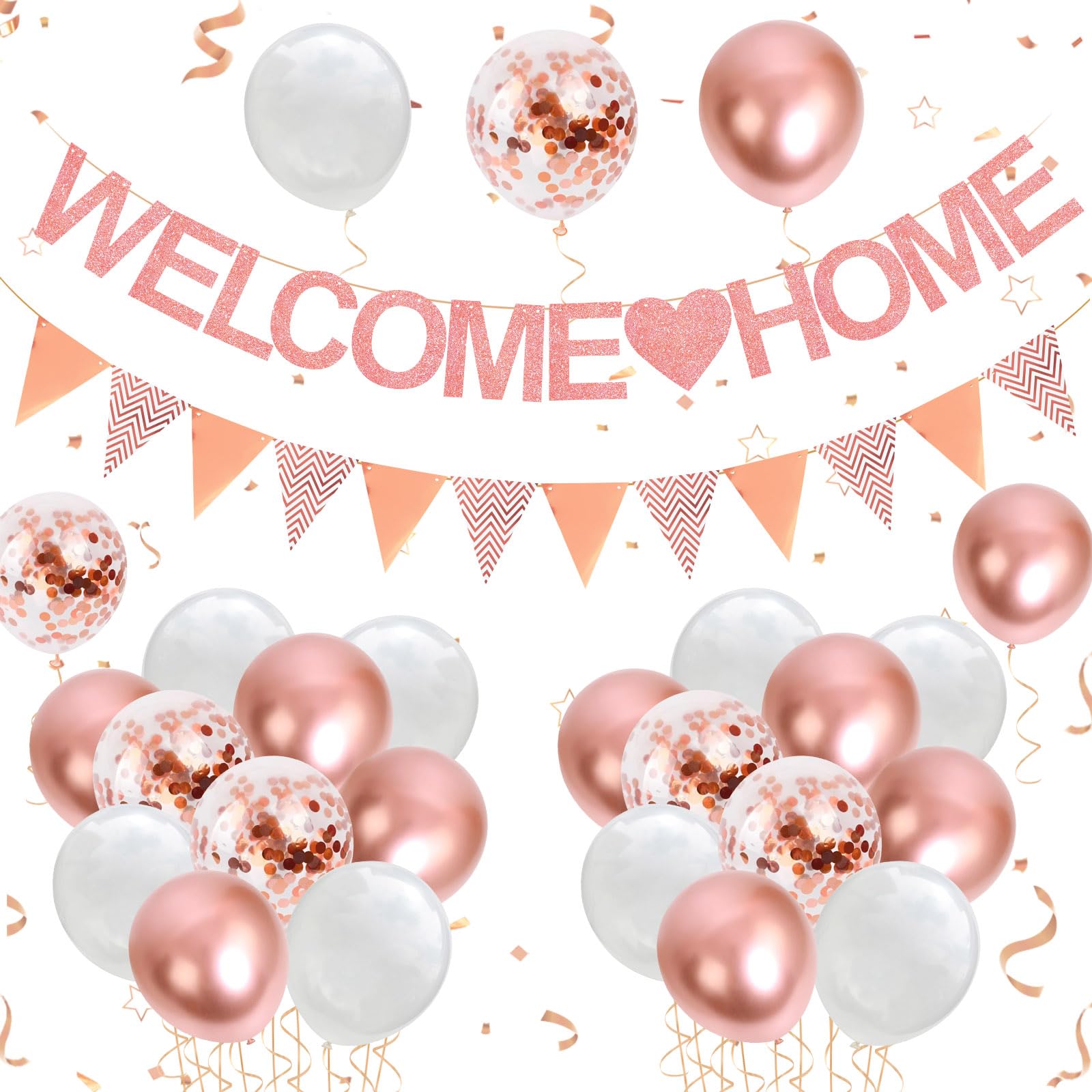 Yueshop Welcome Home Decoration Set With Rose Gold and White Balloons, Sequin and Latex Decorations, Pennant Flag Bunting for Baby Shower Party Supplies — image 1