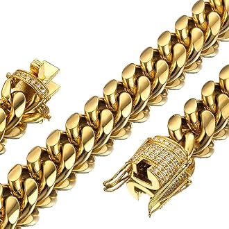 Jxlepe Mens Miami Cuban Link Chain 18K Gold 15mm Stainless Steel Curb Necklace cz Diamond Chain Choker