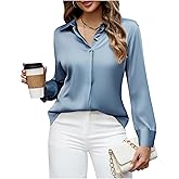 Damipow Satin Silk Button Down Shirts for Women Dress Shirts Long Sleeve Blouses Womens Shirts