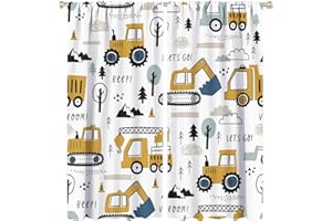 BENYASONG Construction Truck Curtain Cartoon Excavator Vehicle Tractor Cars for Boys Kids Machinery Navy Blue for Kids Boy Girl Baby Bedroom Nursery Living Room Decor Drapes 2 Panels 63x72in